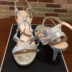 Silver Strappy Sandals w rhinestone detail